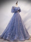 Blue Elegant A-Line Long Classy Prom Dress, Blue Classy Evening Gown Graduation Dress