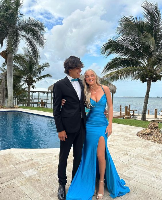 Blue Elegant Mermaid Slit Classy Prom Dress Long Classy Evening Dress Main image