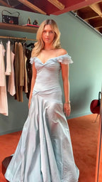 Blue Elegant Simple Off Shoulder Long Satin Classy Prom Dress Classy Evening Dress Party Dress Birthday Dress Graduation Dress