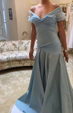 Blue Elegant Simple Off Shoulder Long Satin Classy Prom Dress Classy Evening Dress Party Dress Birthday Dress Graduation Dress