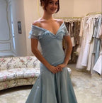 Blue Elegant Simple Off Shoulder Long Satin Classy Prom Dress Classy Evening Dress Party Dress Birthday Dress Graduation Dress