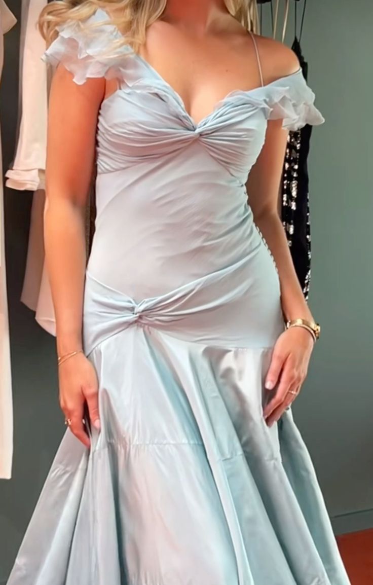 Blue Elegant Simple Off Shoulder Long Satin Classy Prom Dress Classy Evening Dress Party Dress Birthday Dress Graduation Dress
