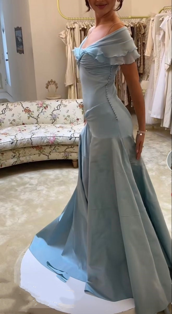 Blue Elegant Simple Off Shoulder Long Satin Classy Prom Dress Classy Evening Dress Party Dress Birthday Dress Graduation Dress