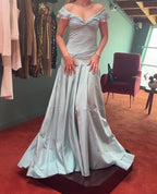 Blue Elegant Simple Off Shoulder Long Satin Classy Prom Dress Classy Evening Dress Party Dress Birthday Dress Graduation Dress