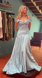 Blue Elegant Simple Off Shoulder Long Satin Classy Prom Dress Classy Evening Dress Party Dress Birthday Dress Graduation Dress