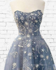 Blue Embroidery Tulle Dress