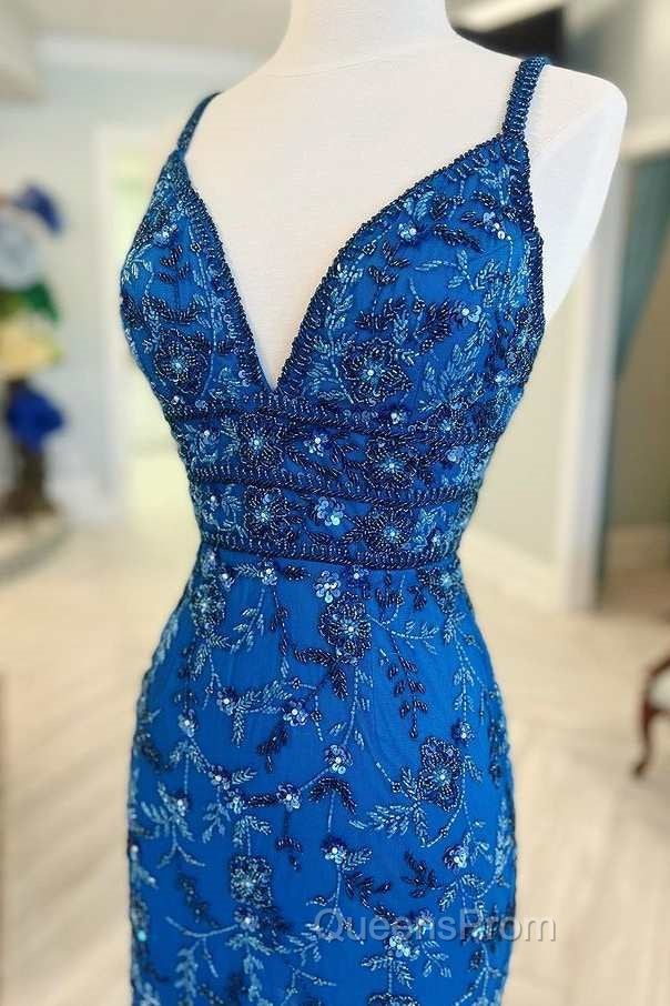 Blue Floral Lace Beaded Lace-Up Back Cocktail Dress Secondary image
