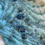 Blue Gorgeous Beautiful Stylish Unique Elegant Exquisite Floral Beading Long Chiffon Ball Gown Classy Evening Dress Party Dress