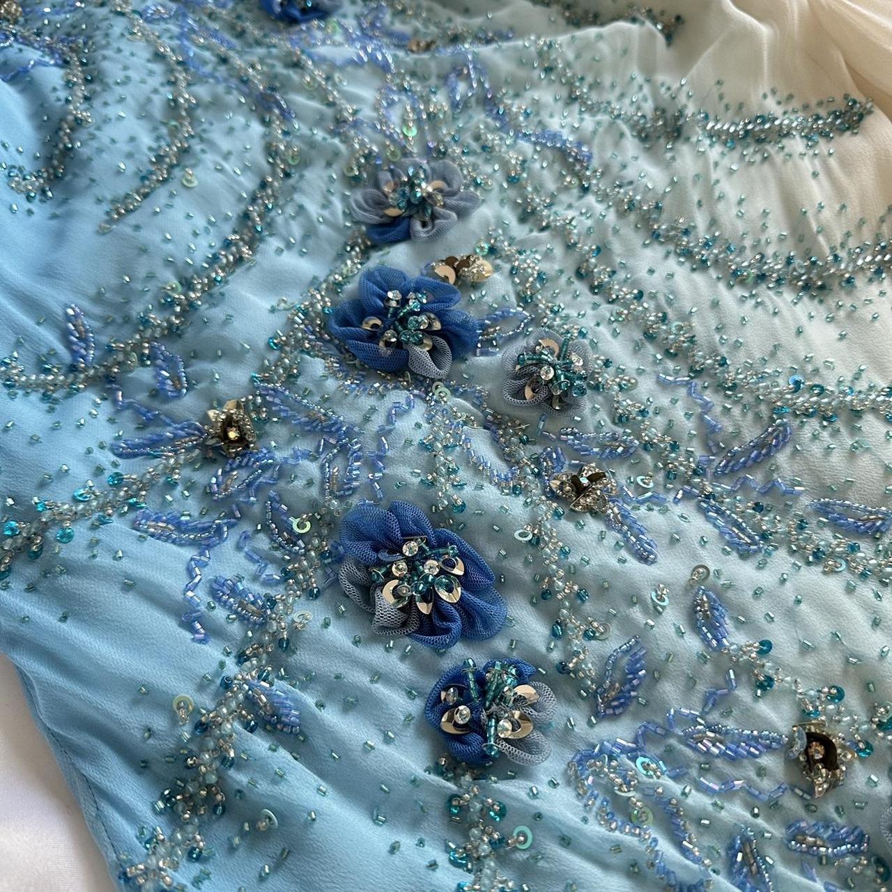 Blue Gorgeous Beautiful Stylish Unique Elegant Exquisite Floral Beading Long Chiffon Ball Gown Classy Evening Dress Party Dress