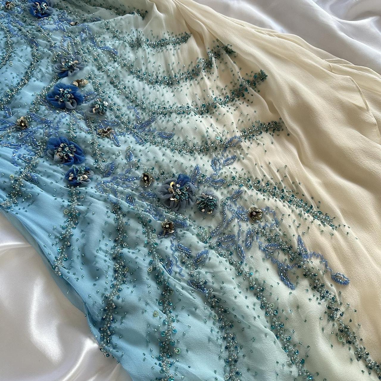 Blue Gorgeous Beautiful Stylish Unique Elegant Exquisite Floral Beading Long Chiffon Ball Gown Classy Evening Dress Party Dress