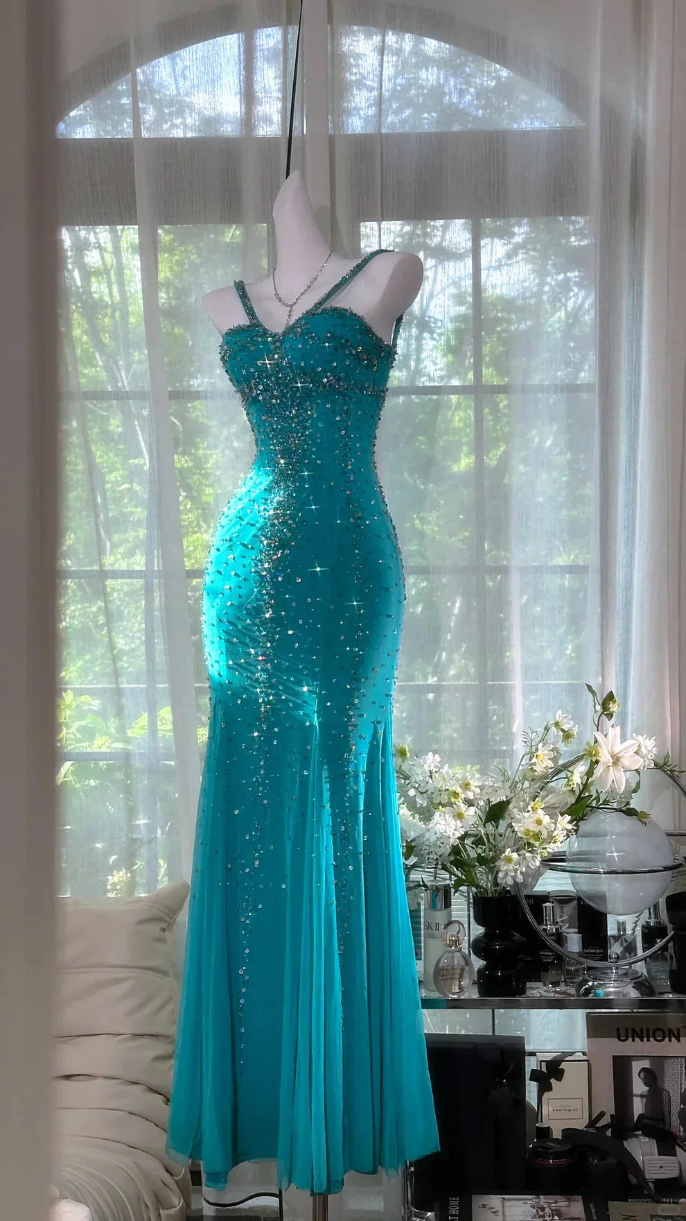 Blue Gorgeous Exquisite Beaded Long Chiffon Classy Prom Dress Classy Evening Dress Party Dress