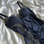 Blue Gorgeous Exquisite Applique Lace Spaghetti Straps Long Satin Prom Dress Evening Dress Party Dress
