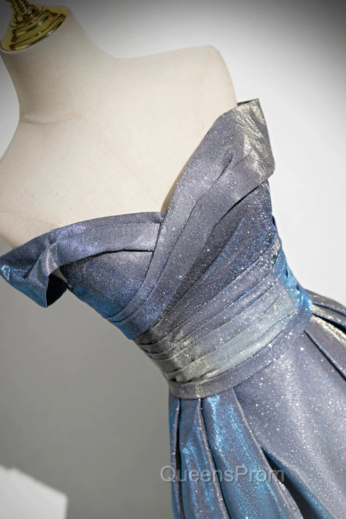Blue Gradient A-Line Floor Length Evening Prom Dress, Blue Off The Shoulder Evening Party Dress Secondary image