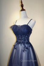 Blue Gradient A-line Tulle Long Evening Dress Graduation Dress Woman