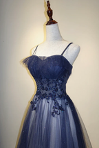 Blue Gradient A-Line Tulle Long Classy Dress, Floor Length Classy Prom Dress