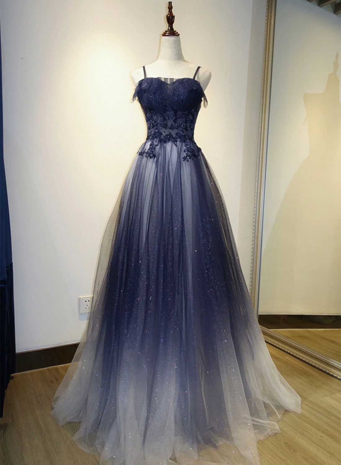 Blue Gradient A-Line Tulle Long Classy Dress, Floor Length Classy Prom Dress Main image