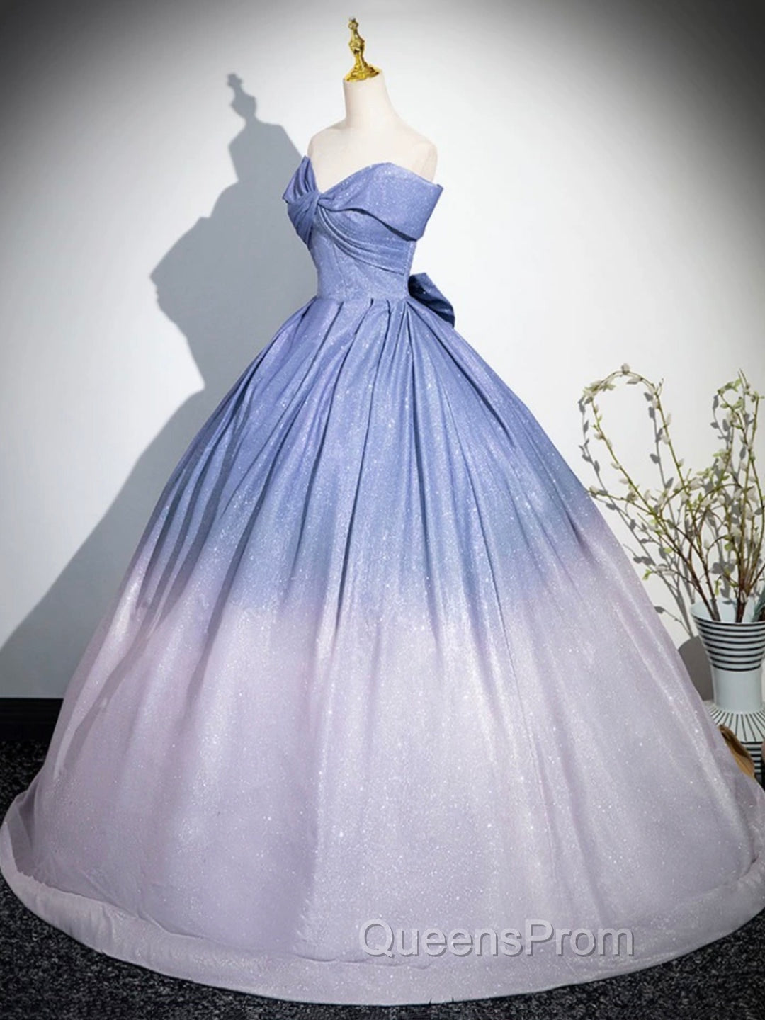Blue Gradient-Color Glitter Sequins Evening Prom Dress, A-Line Off-The-Shoulder Blue Princess Evening Dress Secondary image