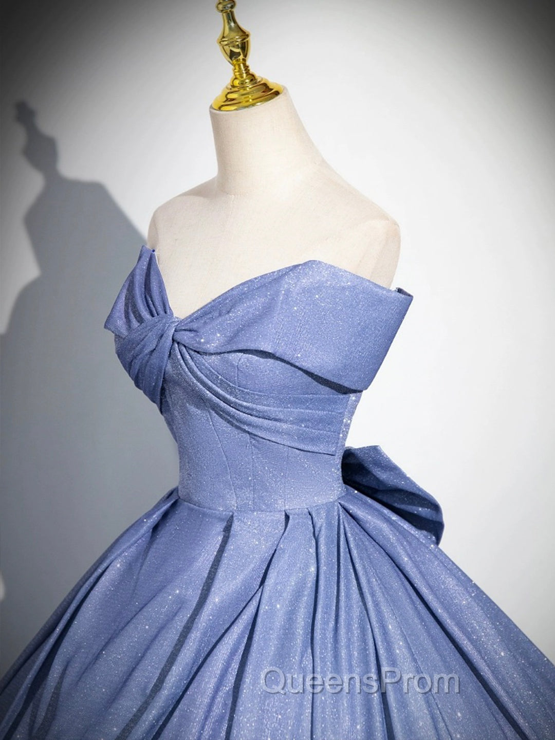 Blue Gradient-Color Glitter Sequins Evening Prom Dress, A-Line Off-The-Shoulder Blue Princess Evening Dress