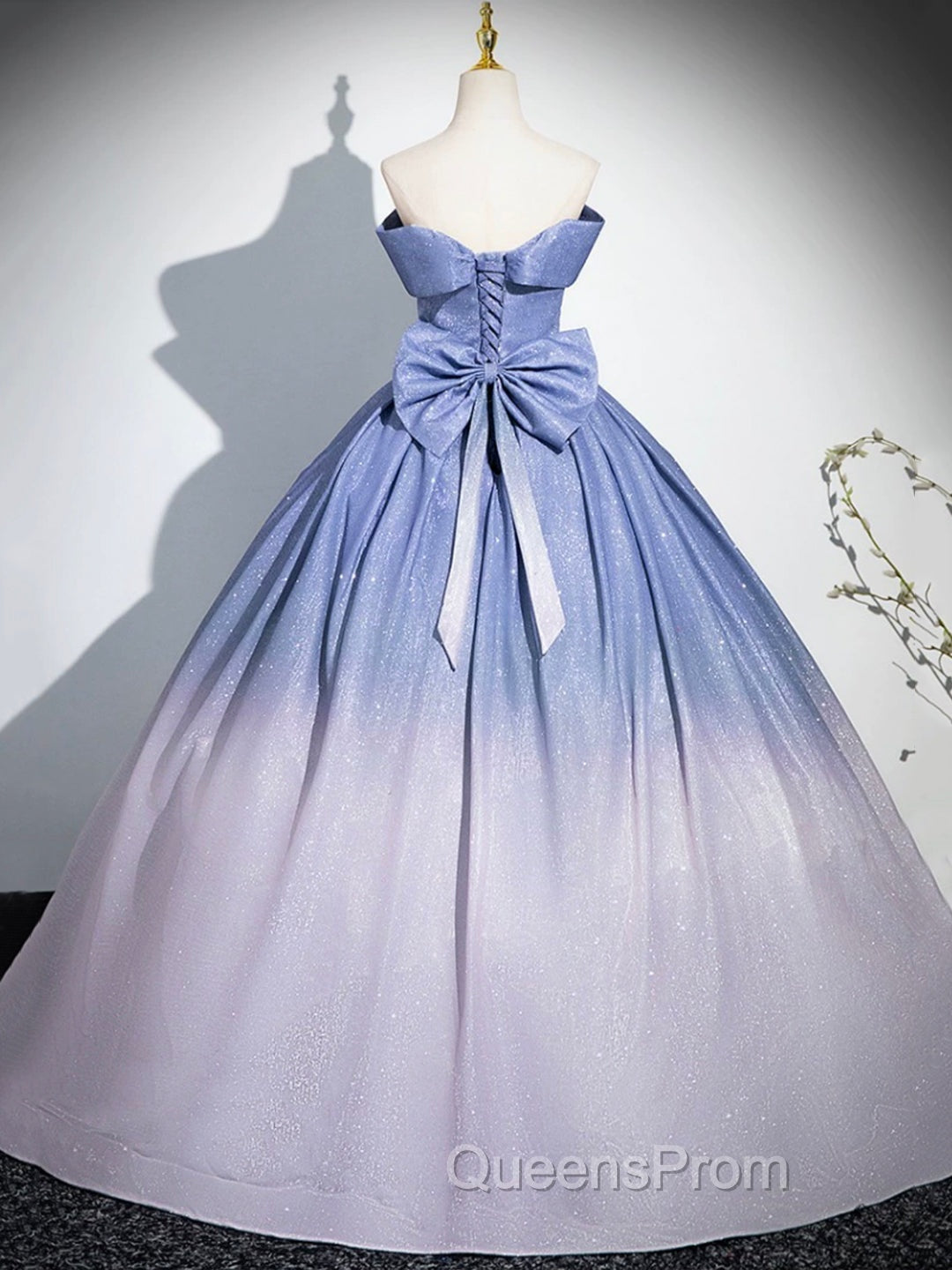 Blue Gradient-Color Glitter Sequins Evening Prom Dress, A-Line Off-The-Shoulder Blue Princess Evening Dress