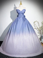 Blue Gradient-Color Glitter Sequins Evening Prom Dress, A-Line Off-The-Shoulder Blue Princess Evening Dress