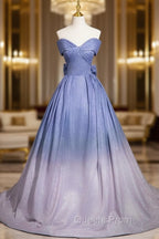 Blue Gradient-Color Glitter Sequins Evening Prom Dress, A-Line Off-The-Shoulder Blue Princess Evening Dress