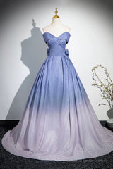 Blue Gradient-Color Glitter Sequins Prom Dresses, A-Line Off-The-Shoulder Blue Princess Formal Dresses