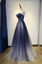 Blue Gradient Straps Tulle Long Party Dress with Lace Blue Junior Evening Prom Dress Evening Prom Dress shops