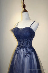 Blue Gradient Straps Tulle Long Party Dress with Lace Blue Junior Prom Dress prom dresses shops