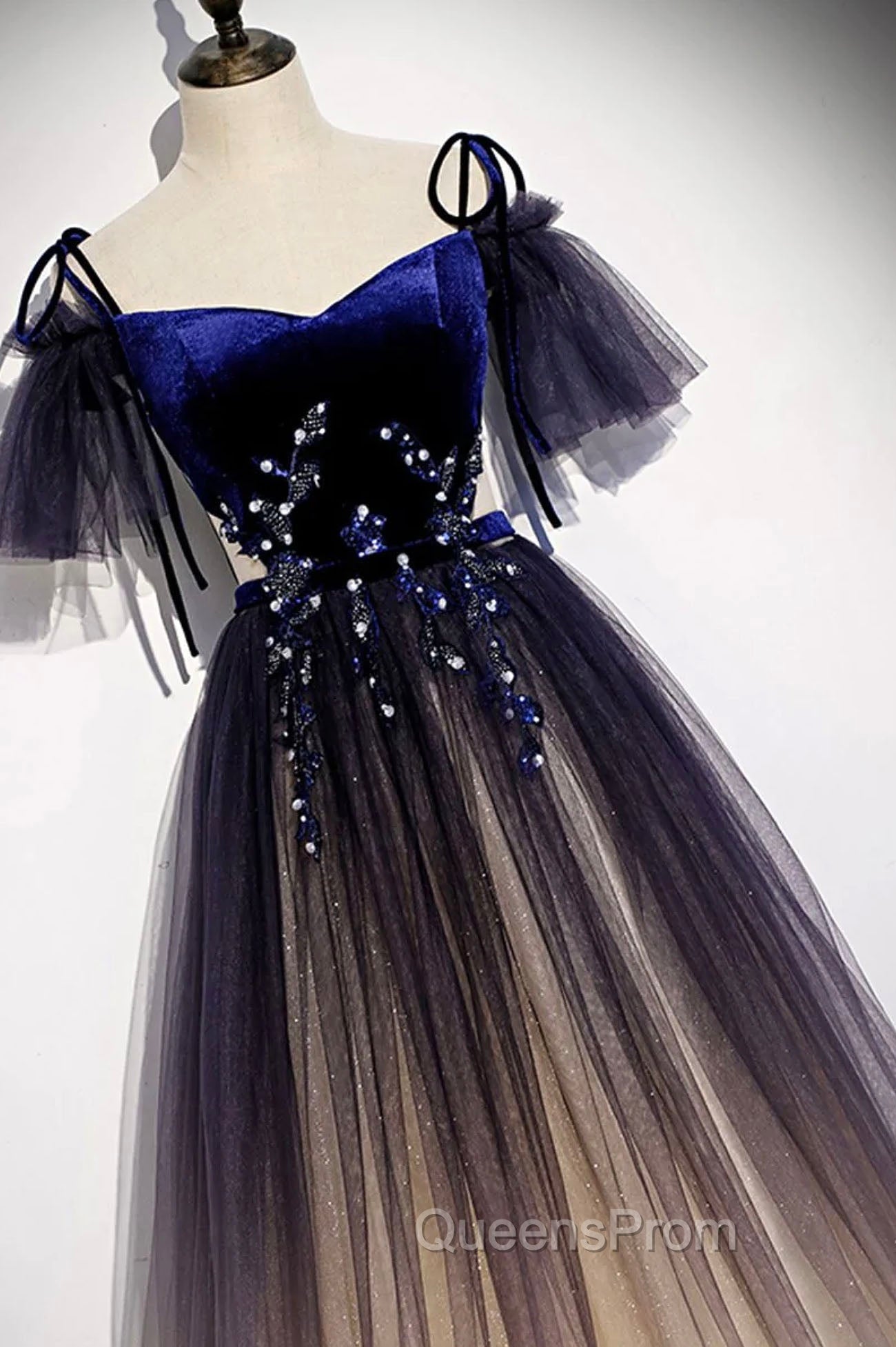 Blue Gradient Tulle Long Evening Dress, Off the Shoulder Evening Graduation Dress Secondary image