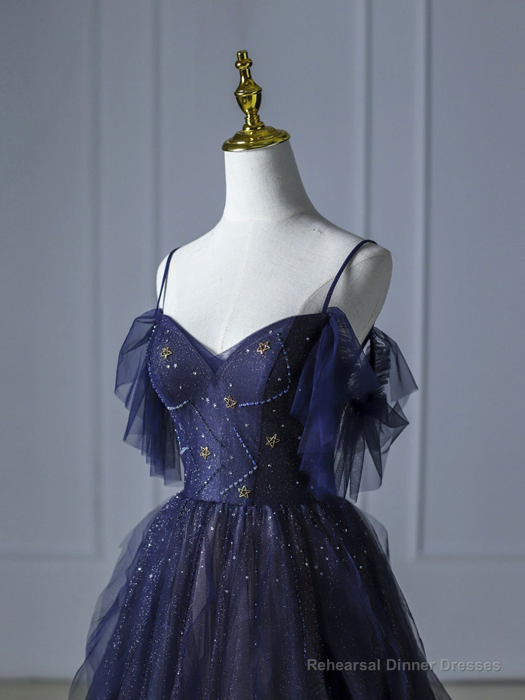 Blue Gradient Tulle Long Prom Dress,Beautiful Spaghetti Strap Celebrity Dresses Secondary image