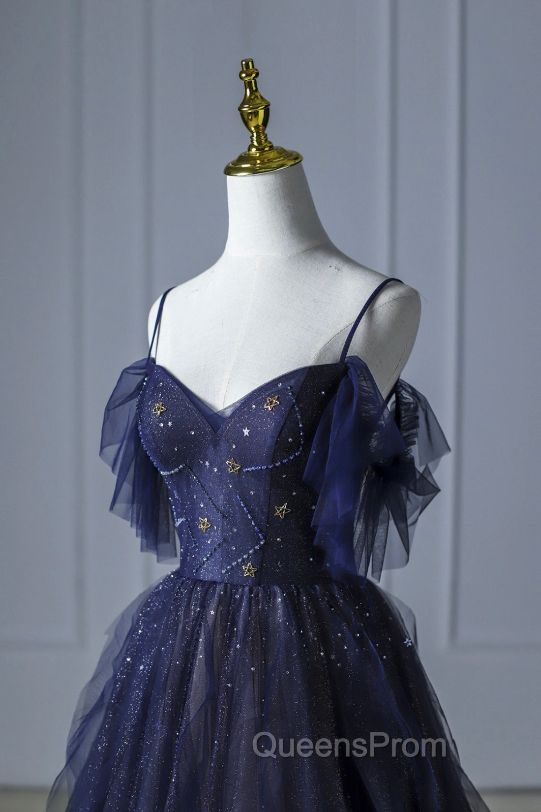 Blue Gradient Tulle Long Evening Prom Dress, Spaghetti Strap Evening Dress