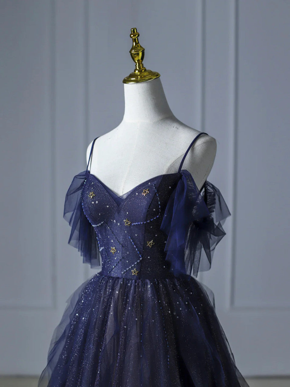 Blue Gradient Tulle Straps Beading Classy Prom Dress Secondary image