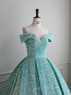 Blue Green Velvet Sequin Long Evening Prom Dress, Velvet Formal Dress