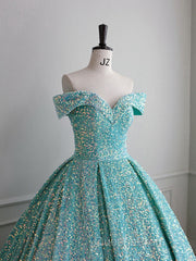 Blue Green Velvet Sequin Long Evening Prom Dress, Velvet Formal Dress