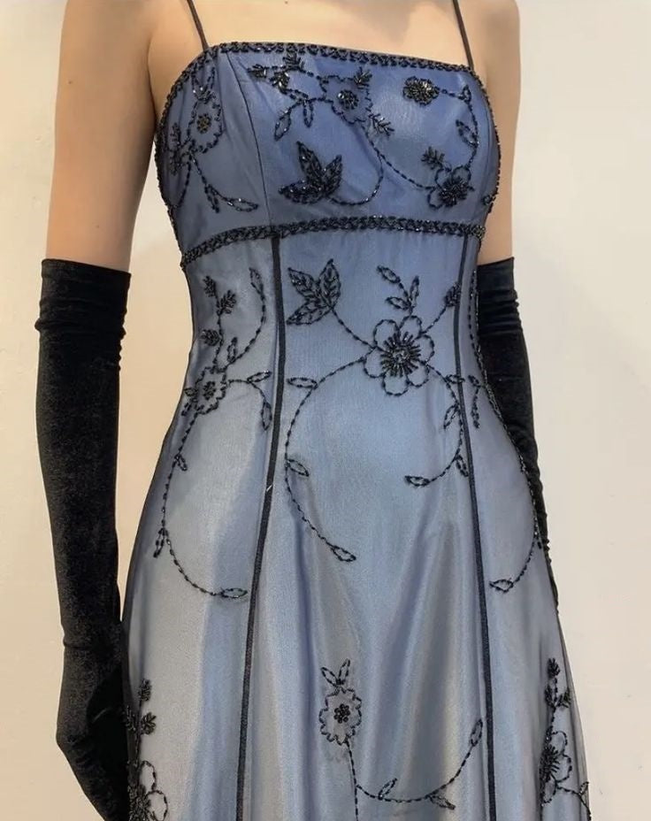 Blue/Grey Delicate Beaded Long Tulle Elegant Ball Gown Classy Evening Dress Classy Birthday Party Dress Classy Prom Dress Secondary image