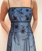 Blue/Grey Delicate Beaded Long Tulle Elegant Ball Gown Classy Evening Dress Classy Birthday Party Dress Classy Prom Dress