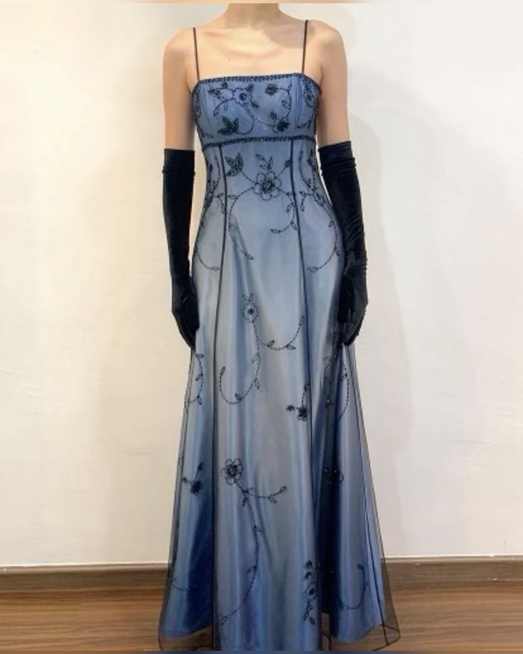 Blue/Grey Delicate Beaded Long Tulle Elegant Ball Gown Classy Evening Dress Classy Birthday Party Dress Classy Prom Dress