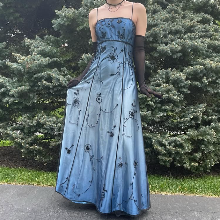 Blue/Grey Delicate Beaded Long Tulle Elegant Ball Gown Classy Evening Dress Classy Birthday Party Dress Classy Prom Dress