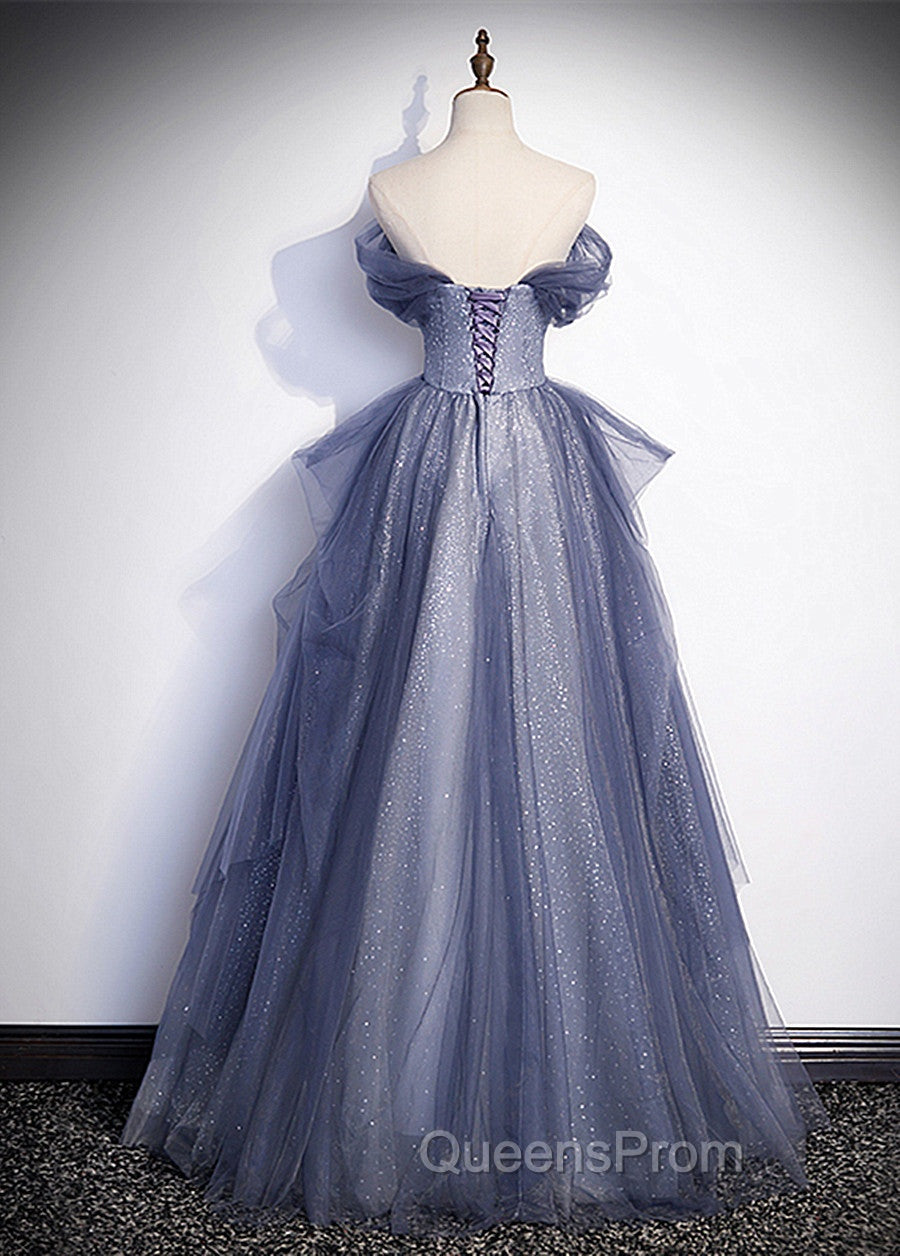 Blue-Grey Long A-line Off Shoulder Party Dress, New A-line Evening Prom Dress Evening Dress Secondary image