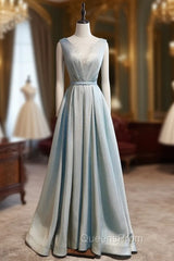 Blue Illusion V-neck Pleats Beading Evening Prom Dress