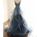 Blue Lace Top with Layers Tulle Evening Prom Dress, New Straps Evening Gown