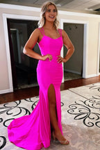 Blue Lace Up Prom Dress With Slit