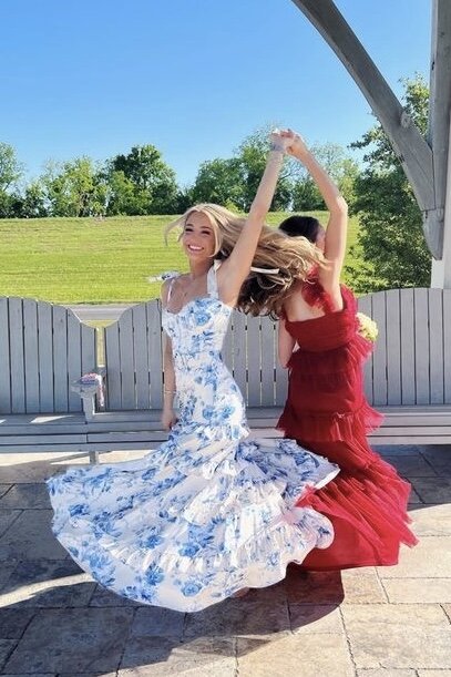 Blue Elegant A-Line Layered Chiffon Floral Backless Long Ball Gown Classy Evening Dress Classy Prom Dress Graduation Dress
