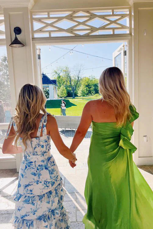 Blue Elegant A-Line Layered Chiffon Floral Backless Long Ball Gown Classy Evening Dress Classy Prom Dress Graduation Dress