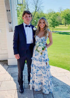 Blue Elegant A-Line Layered Chiffon Floral Backless Long Ball Gown Classy Evening Dress Classy Prom Dress Graduation Dress