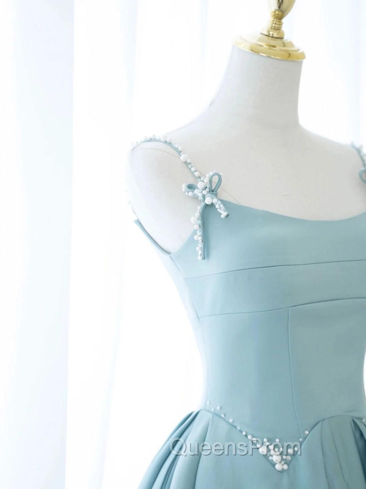 Blue Long Beaded Evening Prom Dress, Long Blue Beaded Evening Dress Secondary image