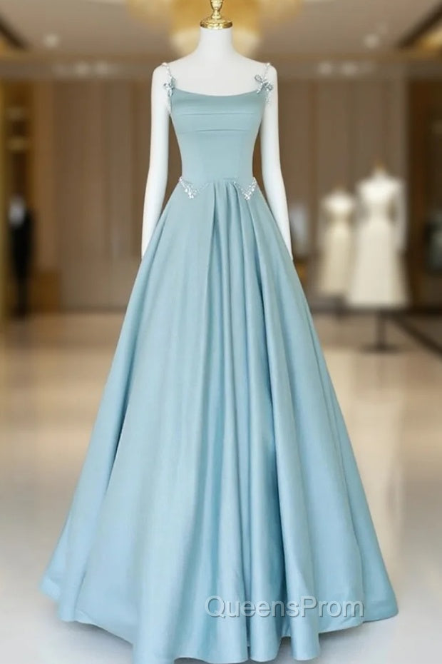 Blue Long Beaded Evening Prom Dress, Long Blue Beaded Evening Dress