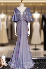 Blue Mermaid Bat Sleeve Beading Evening Prom Dress