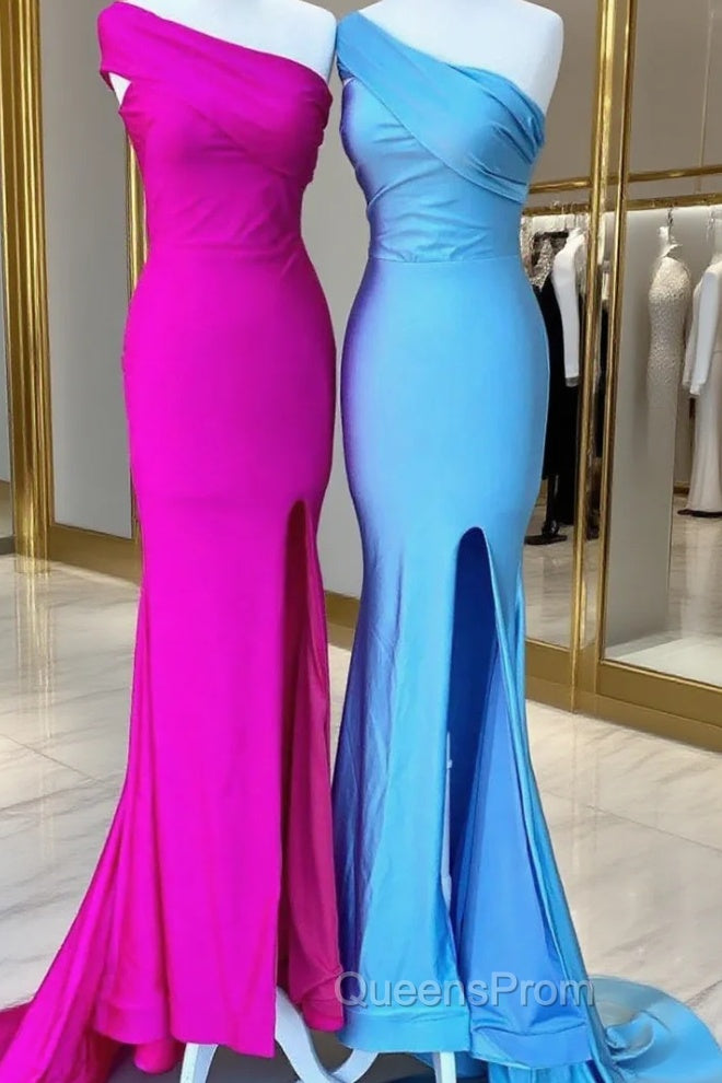 Blue Mermaid One Shoulder Satin Evening Prom Dress