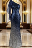 Blue Mermaid One Shoulder Sequins Bridesmaid Dress